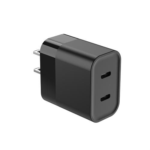 20W Dual Port USB-C x2 PD Charger Power Adapter (US Plug) (Black) (Without Packaging)