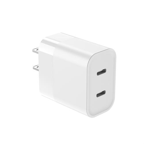 20W Dual Port USB-C x2 PD Charger Power Adapter (US Plug) (White) (Without Packaging)