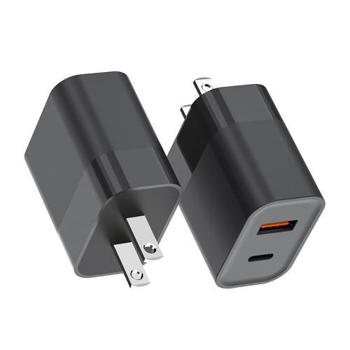 30W Dual Port USB-A+USB-C PD Charger Power Adapter (US Plug) (Black) (Without Packaging)