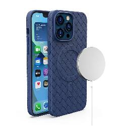 Stoptime Woven Pattern MagSafe Magnetic TPU Protective Case For iPhone 14 (Blue)