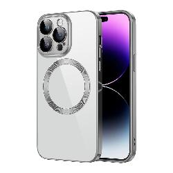 VOERO Electroplating TPU Protective Case With MagSafe Wireless Charging For iPhone 15 Pro Max (Silver)
